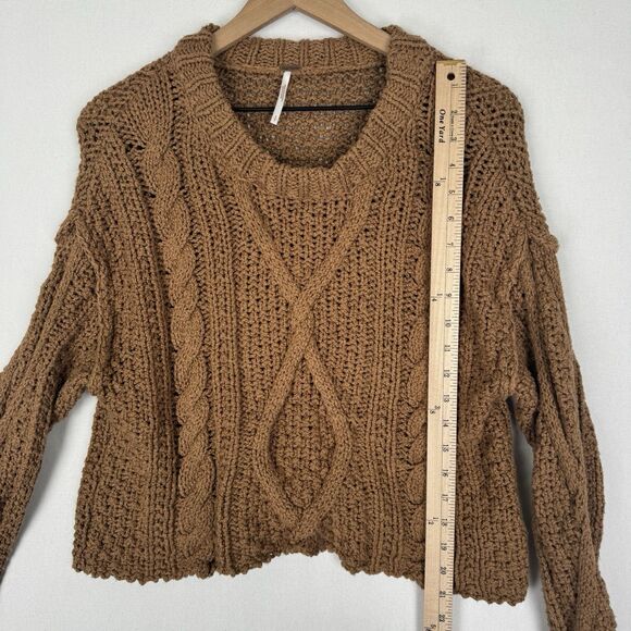 Free People Sweater Womens Small Brown Crop Chunky Knit Boho Hippie Festival - Picture 13 of 13